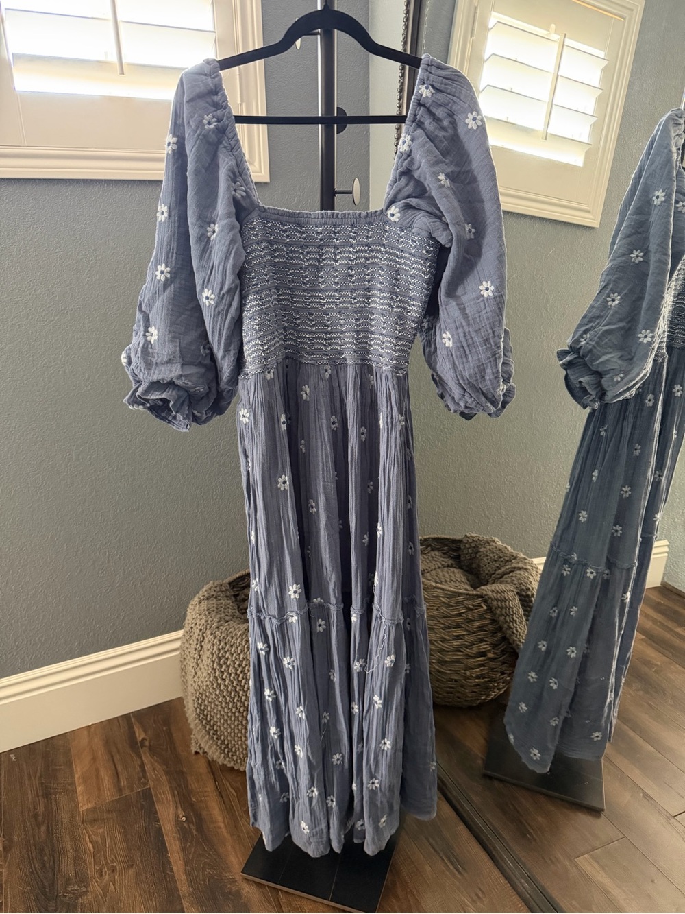 Free People Dahlia Embroidered Maxi Dress in Dusty Blue - Picture 4 of 9